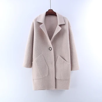 

Thick Mink Cashmere Overcoat for Women 2019 New Autumn Winter Suits Collar Loose Female Cardigans Long Sleeve Sweaters Top