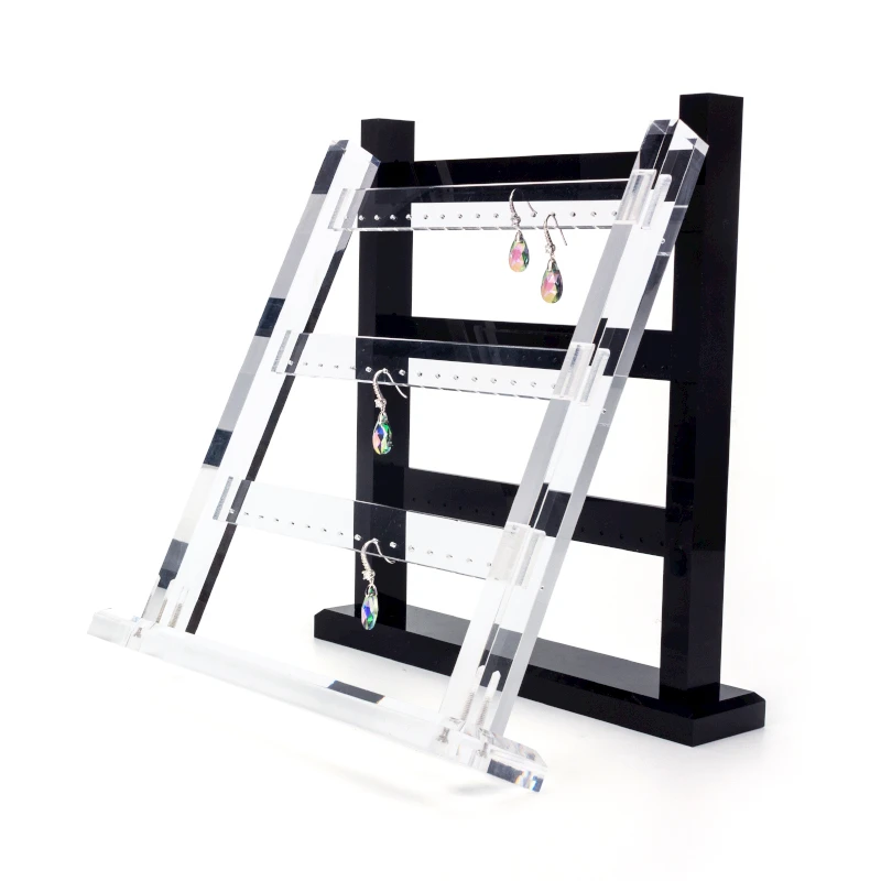 

Recommended Acrylic Plastic 48-hole Jewelry Earrings Necklace Display Stand Durable And Cost-effective Black And White