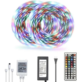 

2 Roll 5m Waterproof Led Strip Lights 3528RGB & 44 Key Remote & 12V Supply Power Home Decoration, Multipurpose