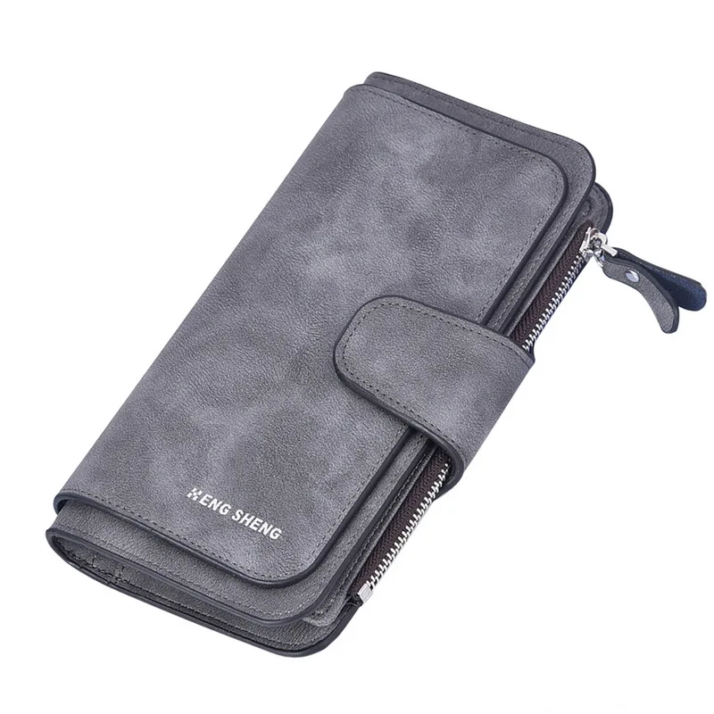 

Adispulent Women's Soft Leather Long Wallet Credit Card Clutch Purse Oil Wax Zipper Matte Card Bag Buckle Multi-function Wallet