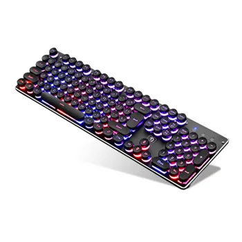 

Gaming mechanical Keyboard 104Keys RGB Backlit Retro Round Glowing Keycap Metal Panel USB Wired Illuminated Border Waterproof