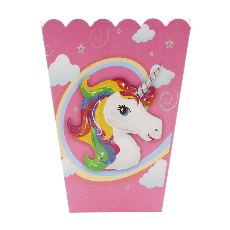6pcs Popcorn box Детские вечерние принадлежности серии единорог, свечи в виде единорогов, пригласительные открытки, флаги бумажные баннеры, флажки детские украшения на день рождения - Цвет: 6pcs Popcorn box