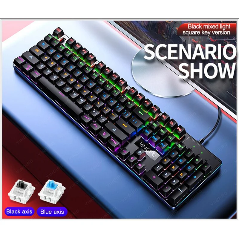 Eixo para Computador Cores Backlight Verdadeiro Teclado Mecânico 104 Teclas Wired Gaming Preto Azul Portátil Gamer 6 - Imagem 4