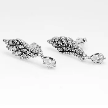 

Original 925 Sterling Silver Earring Sparkling Angel Wings With Crystal Earrings For Women Gift Europe Birthday Jewelry