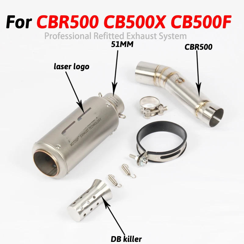 

Motorcycle Exhaust System Middle Link Pipe Akrapovic Muffler Escape Leak with DB Killer for Honda CBR500 CBR500R CB500F CB500X