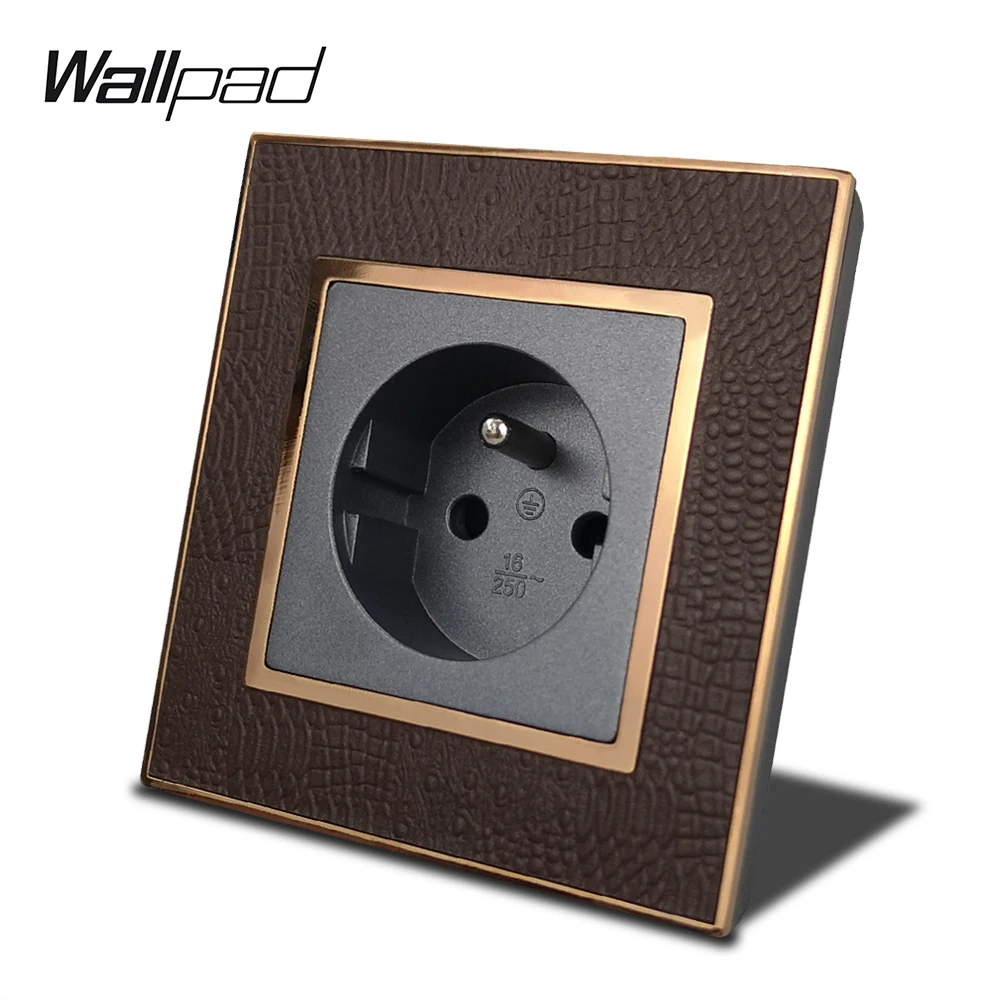 Французская розетка Wallpad L1 Золотое металлическое обрамление EU стены электрическая розетка кожаная панель