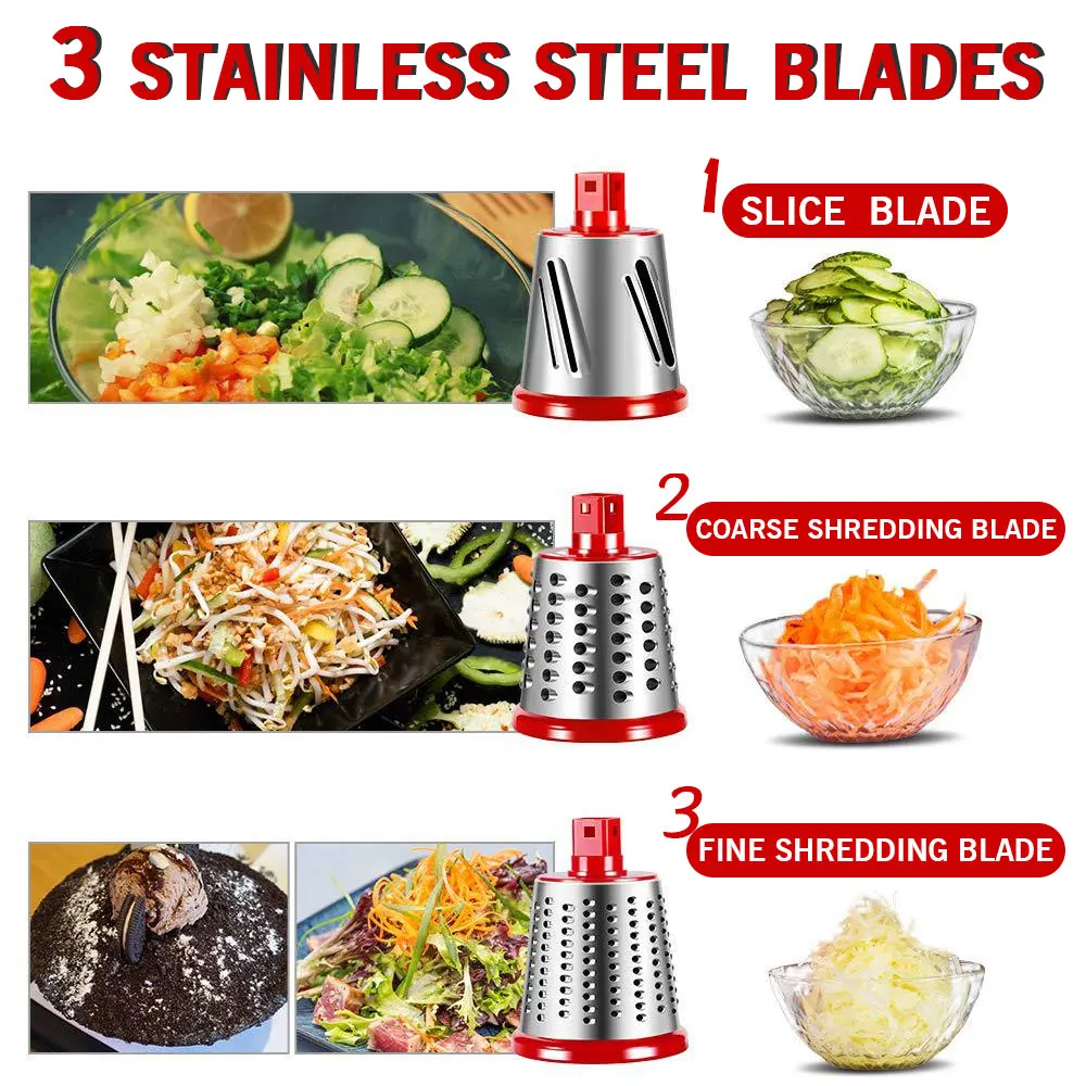 Ручная овощерезка 3 барабанные ножи вращающийся сырный Grater Шредер Mandoline Spiralizer