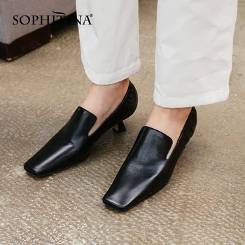 

SOPHITINA Women's Pumps Square Toe High Quality Cow Leather Elastic Design Slip-On Comfortable Shoes Handmade Office Pumps MO492