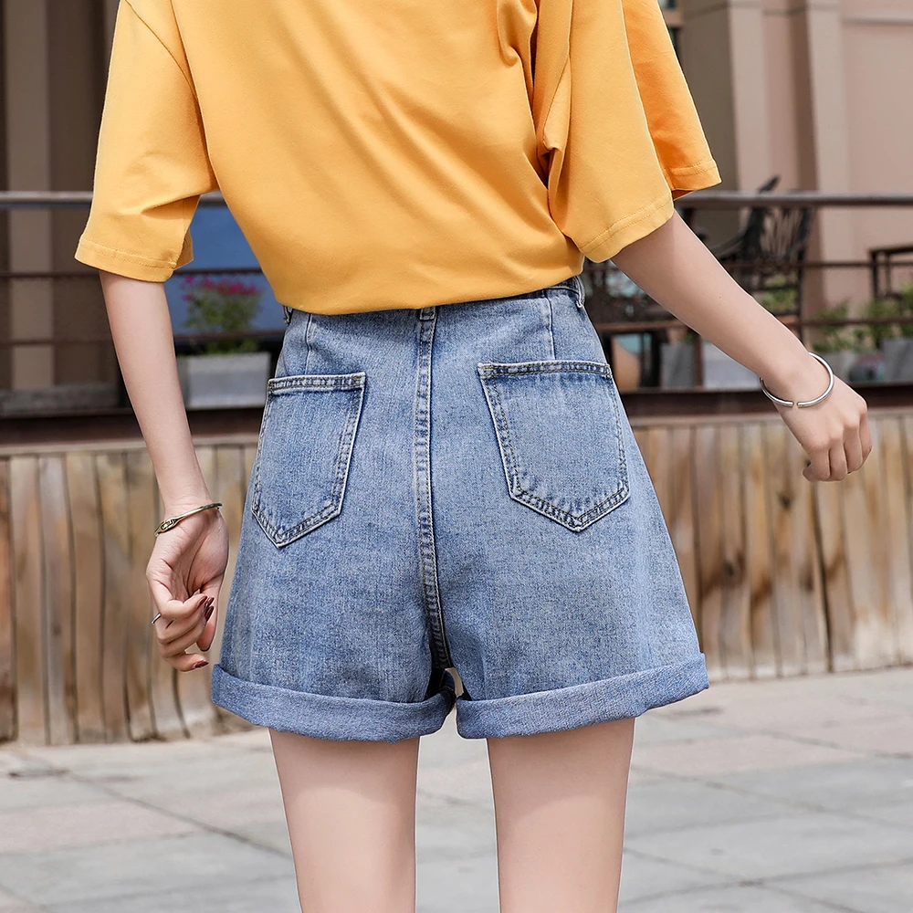 Women Denim Shorts Fashion Classic Vintage Blue Black  High Waist  Wide Leg  Ladies Casual Summer Female Shorts Streetwear Jeans