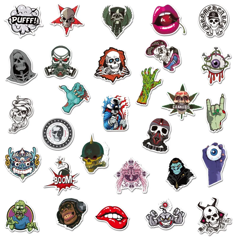 2 Style/10/50pcs Cool Skull Skateboard Stickers Skate Graffiti