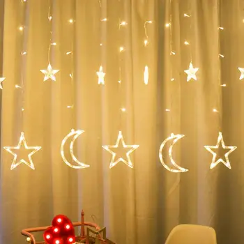 

2.5M 220V EU Plug led Star Moon led curtain fairy string light fairy light Christmas light for Wedding patio window party decora