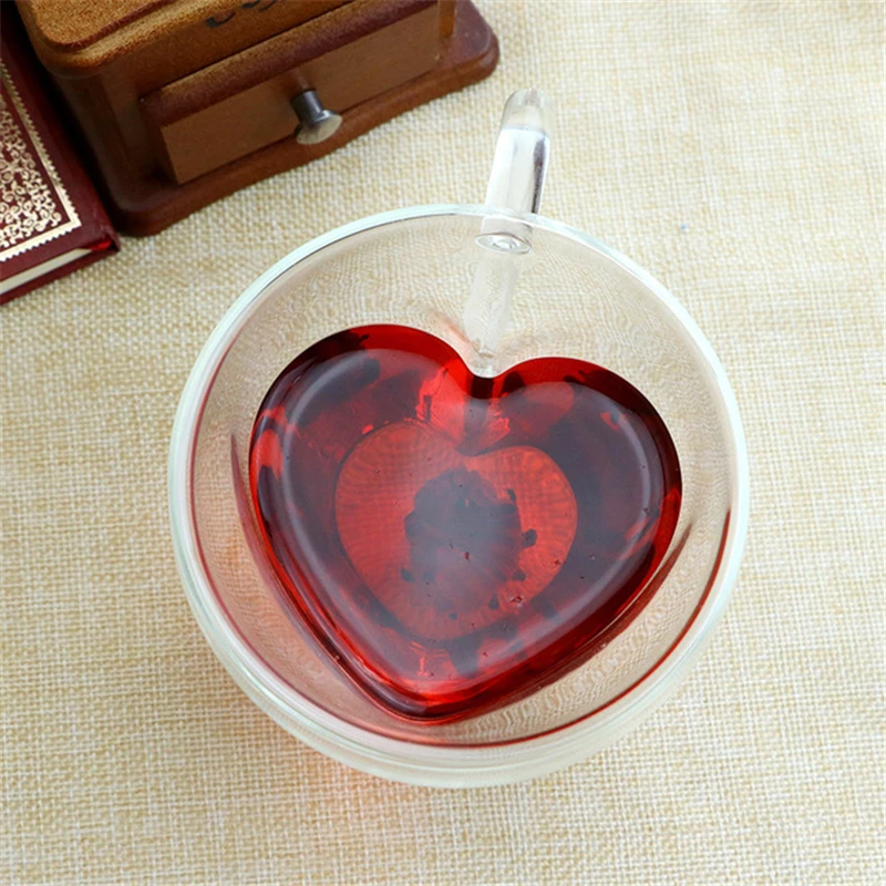 180 мл/240 мл в форме сердца стеклянная чашка с двойными стенками Стеклянная Кружка креативная Высококачественная праздничная подарочная офисная чашка для Кофе многоцветная чашка