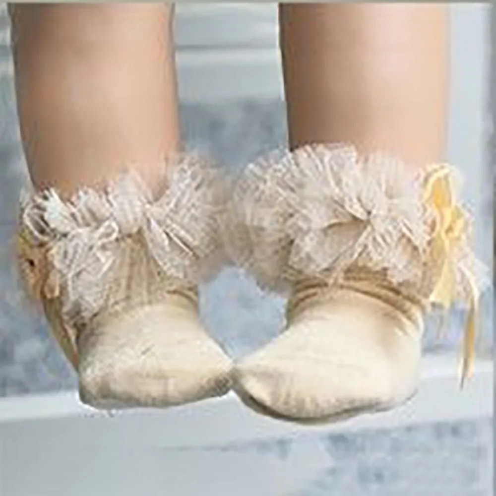 Носки для малышей; Новинка; носки принцессы с бантом для маленьких девочек; носки с кружевными оборками и оборками; короткие носки для малышей