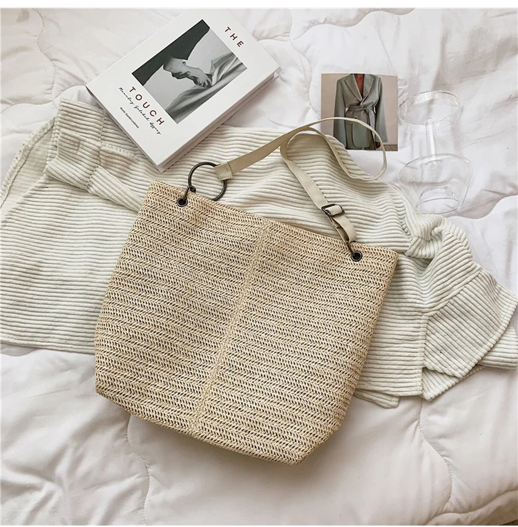 2021 New Casual Large Capacity Tote Women Straw Handbags Luxury Woven Designer Lady Shoulder Messenger Bags Female Big Purses