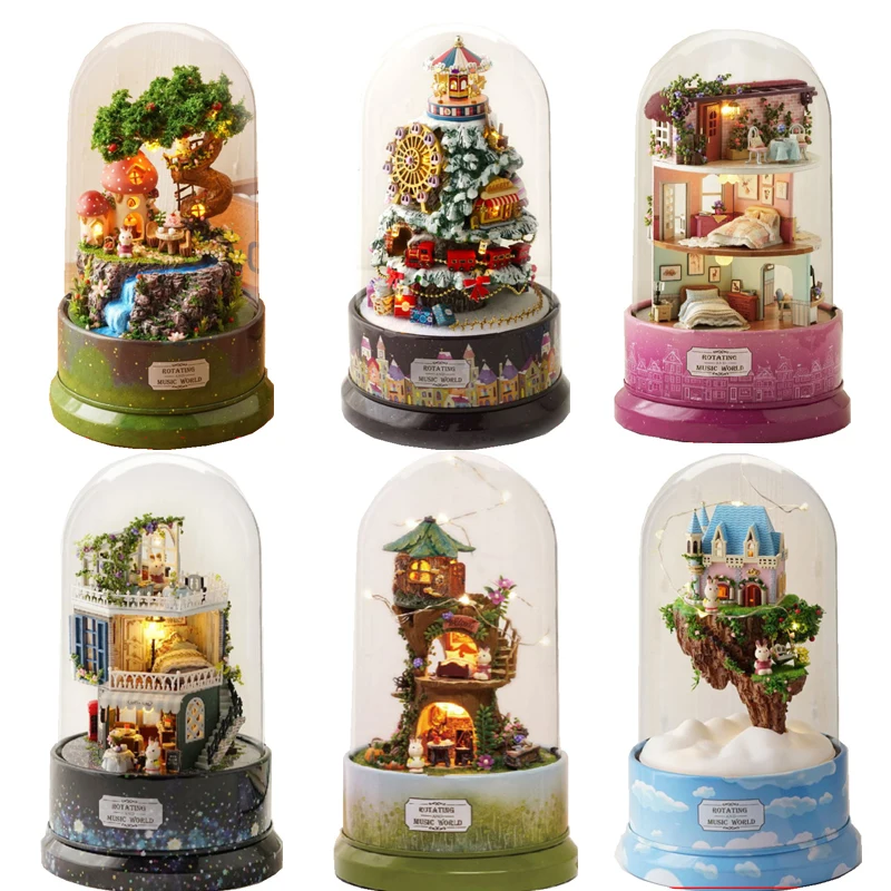 DIY кукольный домик вращаться музыкальная шкатулка миниатюрный собрать наборы с