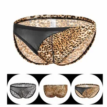 Новинка, мужское нижнее белье, трусы с леопардовым принтом, низкая посадка, эластичные бикини, трусы, бандаж, выпуклый мешочек, сексуальное мужское нижнее белье, трусы