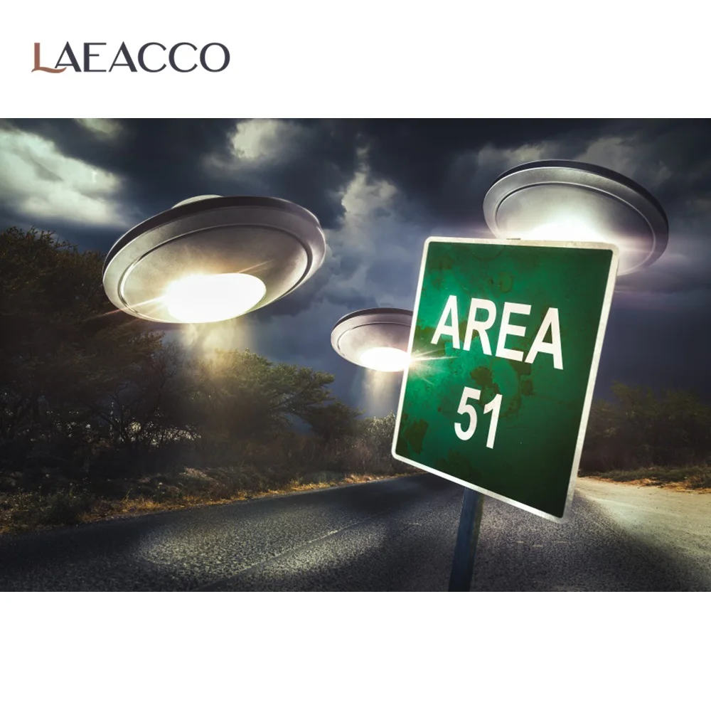 

Laeacco UFO Science Fiction Area 51 Zone USA Night Scene Baby Child Photographic Background Photo Backdrop Photocall Photostudio