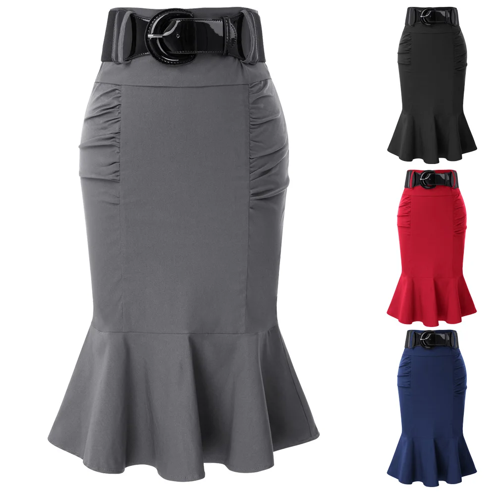 Женские винтажные одежда для юбки офисные женские пояса русалка подол бедра обернутый Bodycon fit solid в стиле Карандаш Юбки
