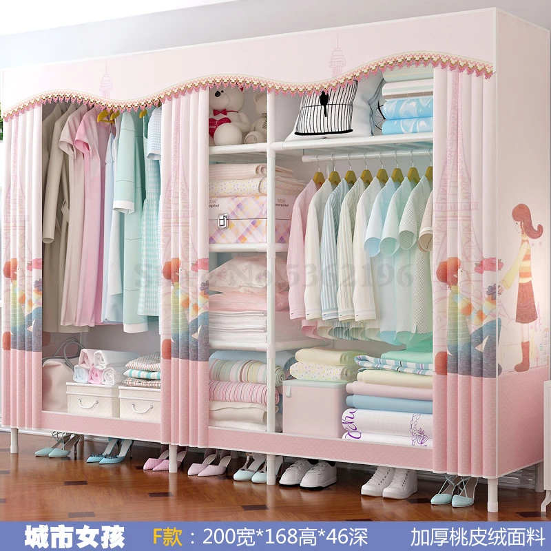 Wardrobe Simple Cloth Wardrobe Steel Pipe Thickening Reinforcement Thickening Assembly Double Steel Frame Storage Wardrobe - Цвет: Прозрачный