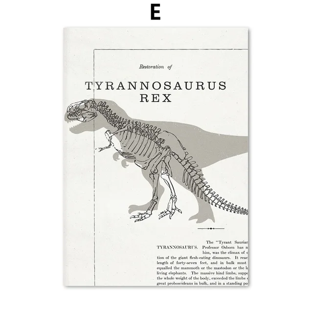 Dinosaur Tyrannosaurus Skeleton Fossil Vintage Art Canvas Painting Nordic Posters And Prints Wall Pictures For Kids Room Decor E