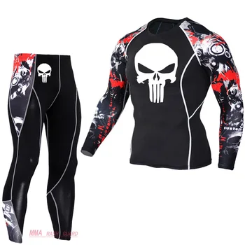 

Skull Thermal underwear Suit Men's winter fitness warm base layer Compression sportswear MMA rashgard kit 2 piece tracksuit men