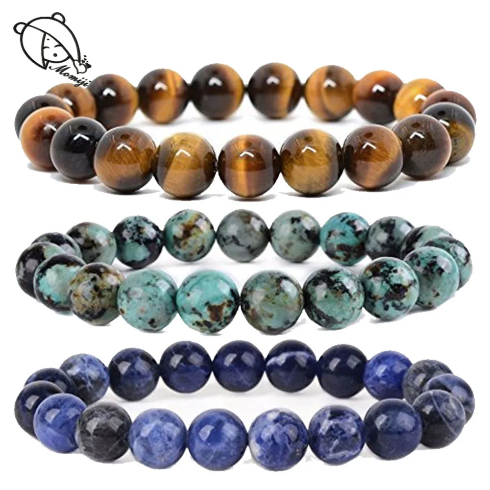 Flash Sale Momiji con piedra Natural de la joyería de la pulsera de las mujeres de los hombres hecho a mano de la Ronda Goldstone de Lava de ojo de tigre pulsera brazalete al por mayor DolGYyAQZGJ