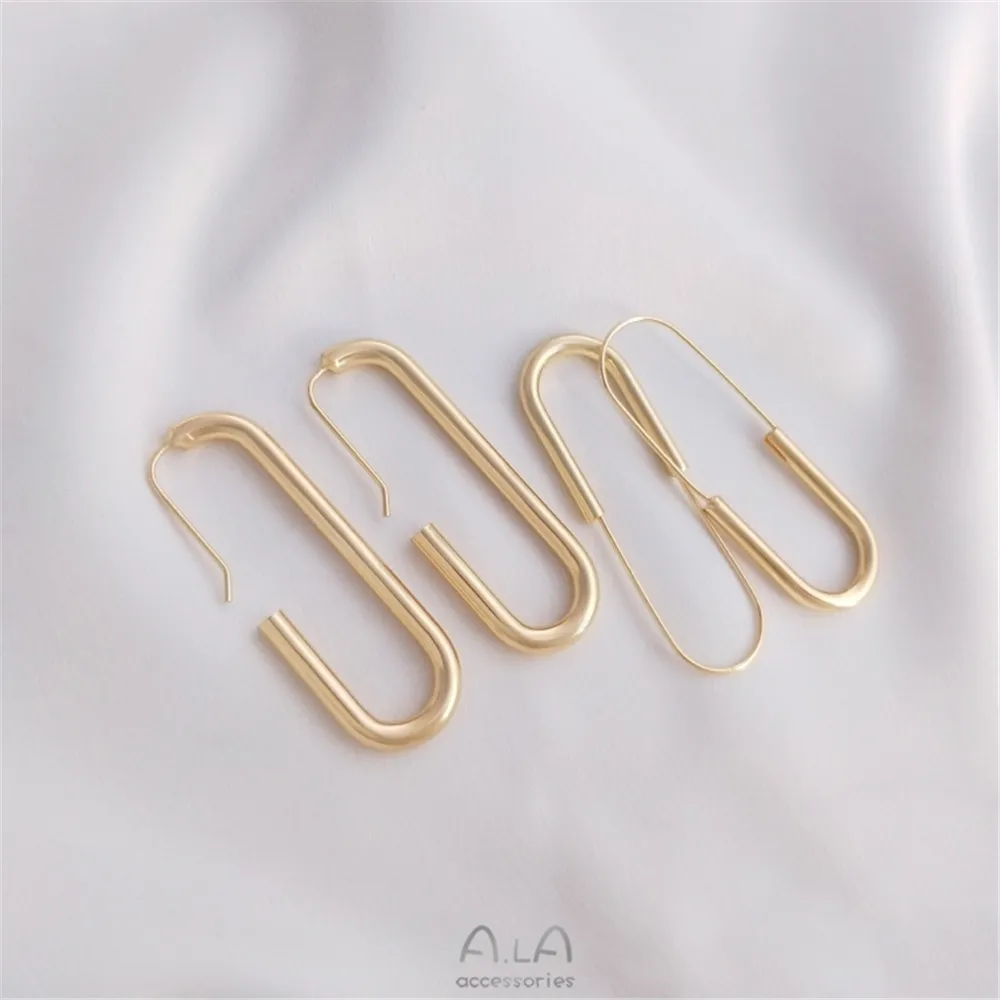 14K gold-plated color preserving long oval ear hook pin Earrings DIY copper plated real gold fashion trendy ear accessories earrings soccer football star color blocked leather hook earrings in multicolor size one size