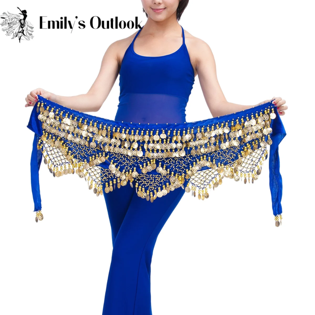 Женский шарфик с золотыми монетами Bellydance шумный шарф на бедрах 150 см 320 монет