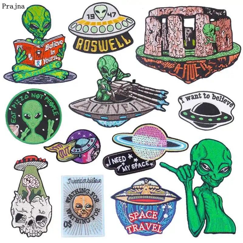 Prajna UFO Planet Patch Iron On Patches для одежды Alien Space вышитые патчи на одежде Аппликация DIY