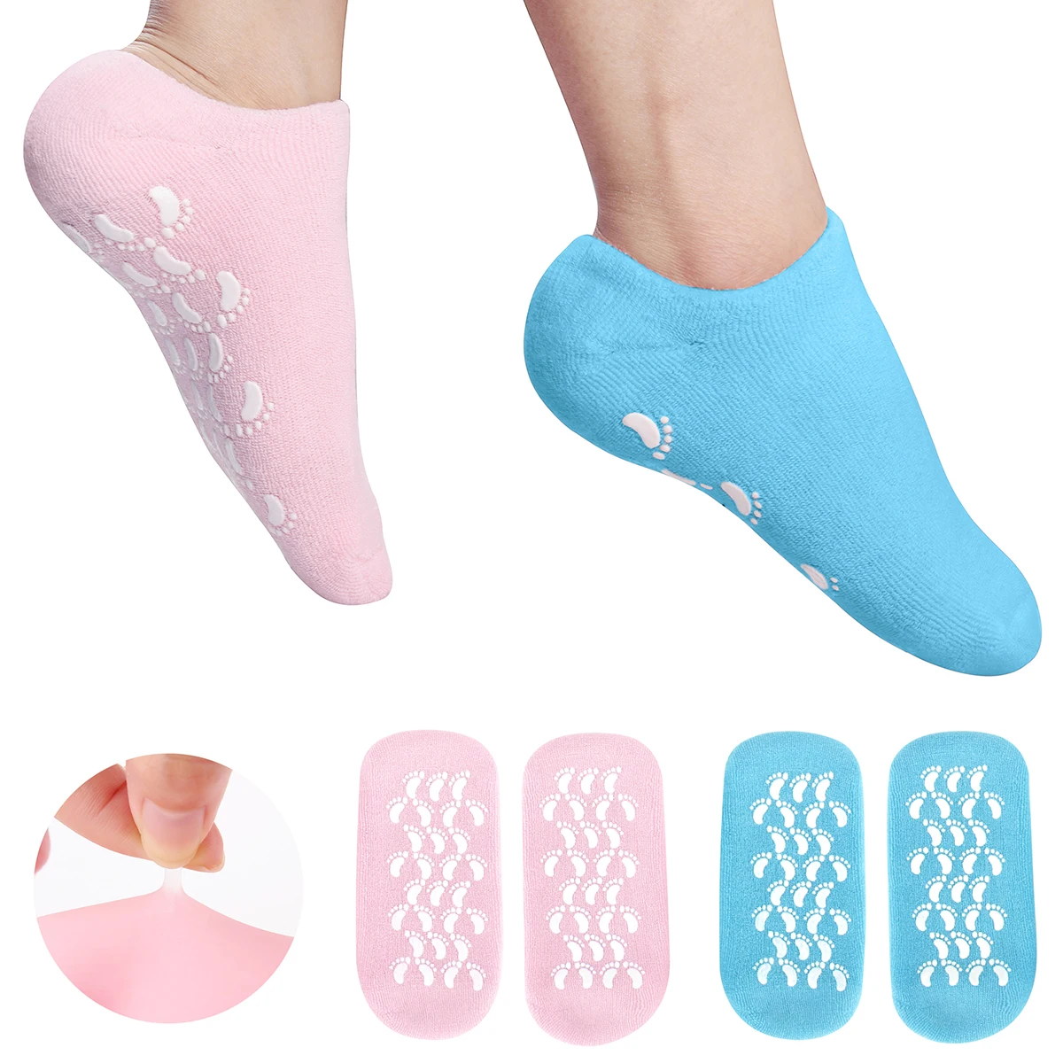 

2 Pair Moisturizing Gel Spa Socks Whitening Exfoliating Soften Cuticles Oil Socks Repair Dry Cracked Skin Foot Care Tool