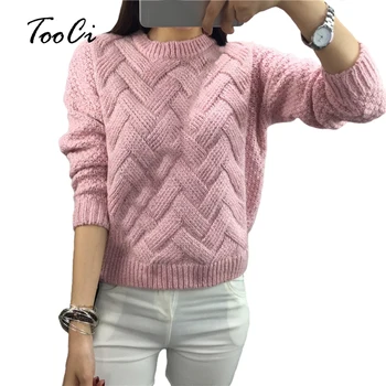 

Spring and Autumn Sweater women's New Diamond Knitted check round neck long sleeve pullover sweater loose plus size for Women