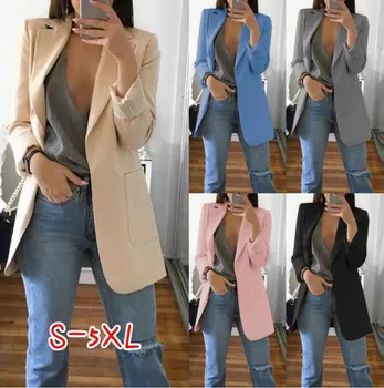 

Women Clothes 2020 New Casual Women's Slim Long Sleeves Turn-Down Collar Cardigan Mid Solid Coat plus size