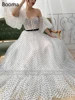 Polka Dots Tulle Prom Dresses Sweetheart Off the Shoulder Puff Sleeves Party Dresses Velvet Belt A-Line Long Formal Gowns ► Photo 2/6