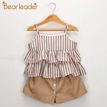 Bear leader/комплекты одежды для девочек; коллекция года; летняя детская полосатая одежда; юбка на подтяжках+ юбка-брюки; комплект из 2 предметов; одежда для детей