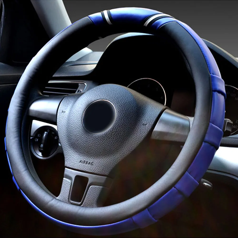 DSYCAR 1 шт. из искусственной кожи чехол рулевого колеса автомобиля дышащие противоскользящие рулевые Чехлы подходит 38 см Авто украшения