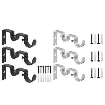 

3Pcs/Set Curtain Rod Brackets Heavy Duty Double Rod Holders Durable Metal Curtain Rod Wall Brackets with Screw Silver