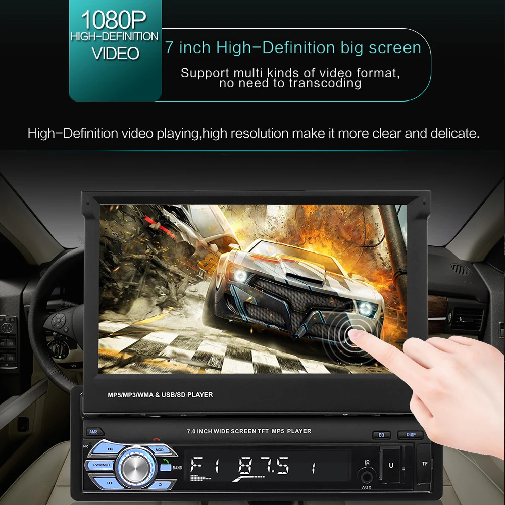 Универсальный Автомобильный Bluetooth MP5 FM/USB/AUX 1080P с разноцветными кнопками заднего вида, автомобильный MP5 плеер, Универсальный 7 дюймовый автомобильный MP5