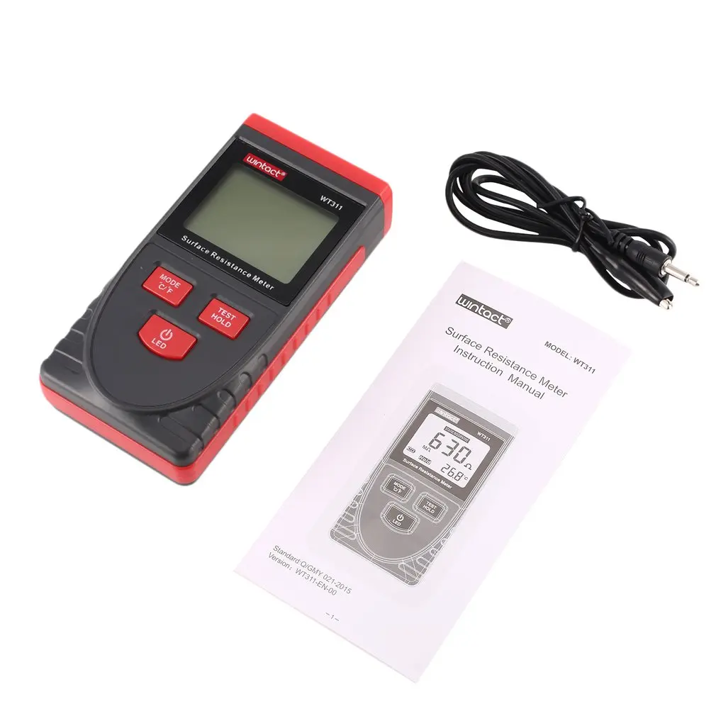 

WINTACT WT311 Anti-static Surface Resistance Meter Tester Handheld Earth Resistance Meter Data Holding Function LCD display