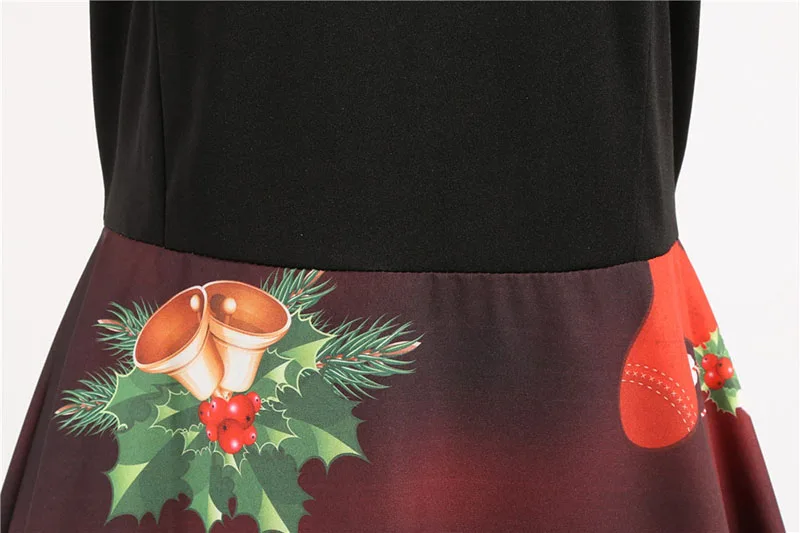 Элегантные винтажные вечерние платья размера плюс на Рождество, Женское зимнее Повседневное платье миди с длинным рукавом и черным принтом jurk Robe