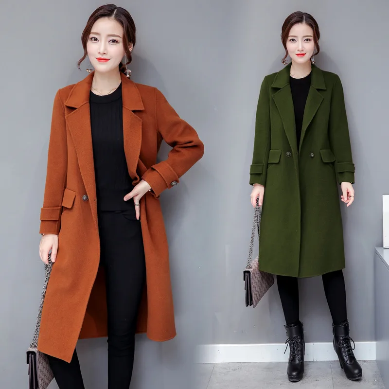 

2017 Autumn And Winter New Style Korean-style WOMEN'S Wear Slimming Slim Fit Mid-length Long Sleeve Woolen Coat Women's
