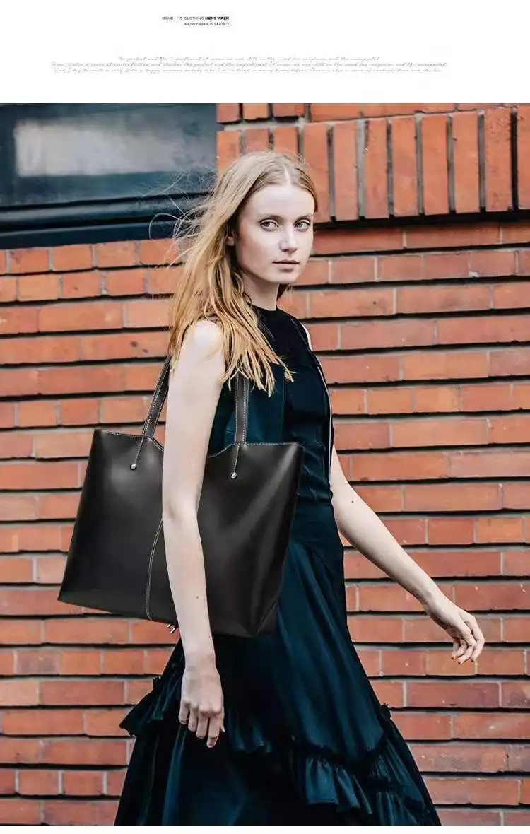 

New fashion stitching one-shoulder retro oil leather ladies large-capacity tote bag