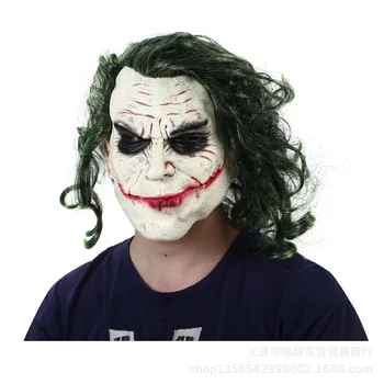 

Joker Mask Movie Batman The Dark Knight Cosplay Horror Scary Clown Mask with Green Hair Wig Halloween Latex Mask Party Costume