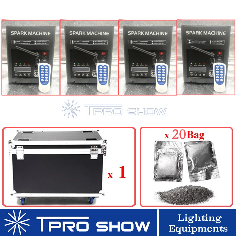 Сценическая холодная искровая машина фейерверков Dmx дистанционный Искрящийся фонтан 500 Вт бездымный сверкающий для внутреннего свадебного порошка Flycase Opt - Цвет: 4Pcs 1Case 20Powder
