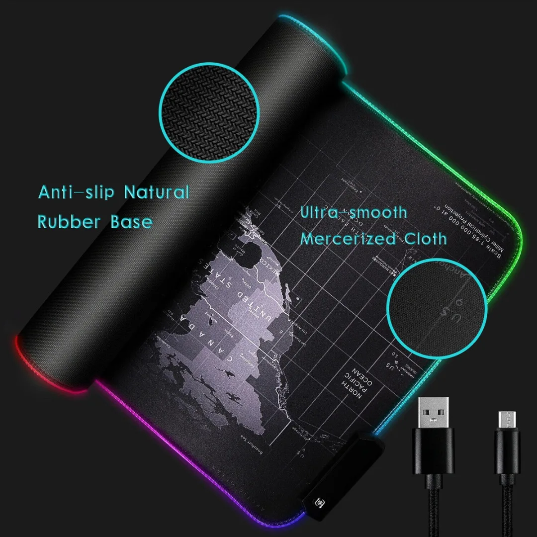 Новый очень большой игровой коврик для мыши RGB светодиодный светящийся Карта