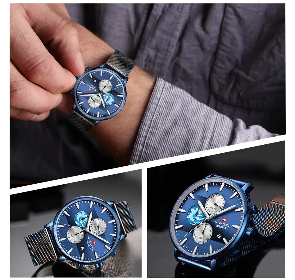 Часы наручные NAVIFORCE мужские с хронографом спортивные брендовые Роскошные
