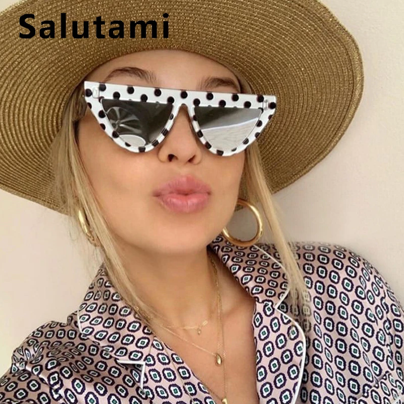 Круглые Солнцезащитные очки кошачий глаз с принтом в горошек, женские солнцезащитные очки, новинка, роскошные брендовые серые, черные, серебристые, плоские солнцезащитные очки, мужские солнцезащитные очки в винтажном стиле