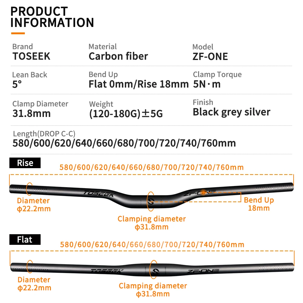 TOSEEK ZF-ONE Full Carbon Fiber Bike MTB Handlebar 31.8mm Bicycle Mountain Bars Parts 580mm-760mm bicycle handlebar