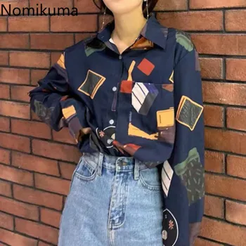 

Nomikuma Vintage Fashion Turn Down Collar Long Sleeve Blouse Women Print Single Breasted Shirts Korean New Tops Blusas 3a404