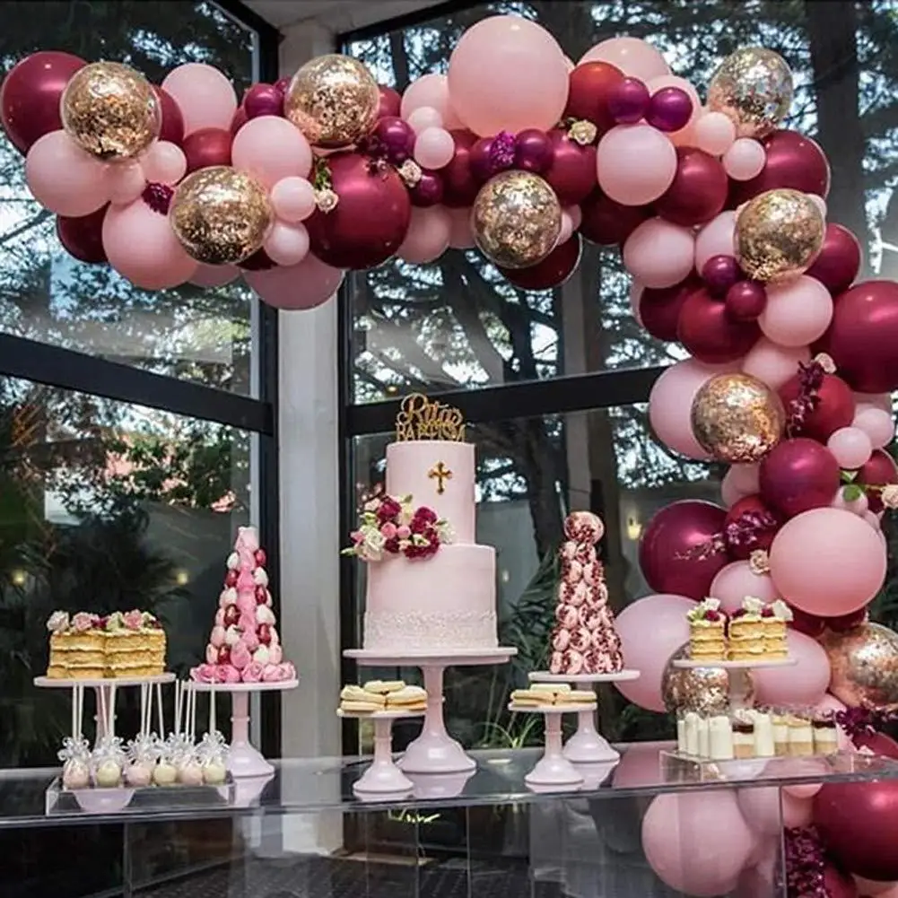 

100 pcs Latex Balloon Garland Arch kit Pink Burgundy Balloon for Bridal Girls Birthday Wedding Party Decoration.
