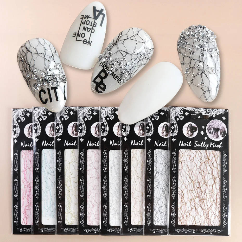 1pcs Embossed Mesh 3D Nail Stickers Lace Hollow Transfer Foils Bronzing Design Wraps Decal Manicure Colorful Decor Tips JI1540